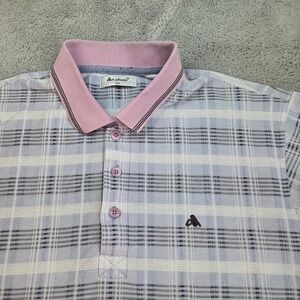 An Phuoc Polo Shirt Mens XL Purple Pink Plaid Checkered Short Sleeve Golf